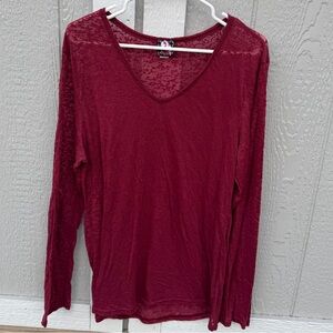 2XL - Women's V-Neck Long Sleeve Top - Burgundy